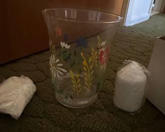 HandPainted Floral Glass Vase with Candles