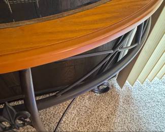 HalfMoon Console Table with Wood Top and Wrought Iron Base second image
