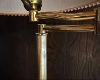 Vintage Brass Floor Lamp with Adjustable Arm and Pleated Shade second image