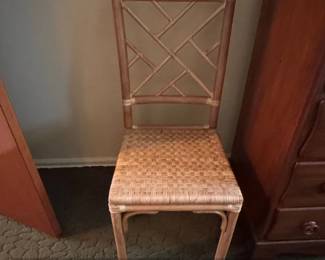 Vintage Chinese Chippendale Faux Bamboo Rattan Dining Chair