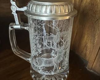 Glass Beer Stein with Pewter Lid and Engraved Monogram