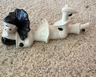 Vintage Pierrot Clown Figurine Black and White Ceramic