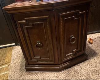 Vintage Ethan Allen Dark Wood Hexagonal Accent Cabinet