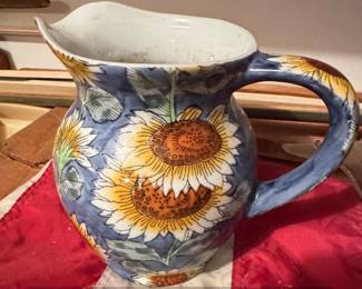 Vintage Sunflower Pitcher Italian Pottery Style