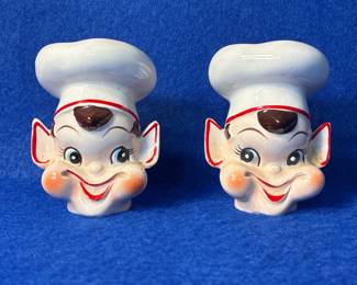 Vintage ceramic Pixie Elf head salt and pepper shakers. 
