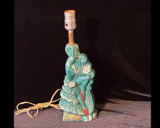 Vintage MidCentury Modern turquoise ceramic figurine lamp