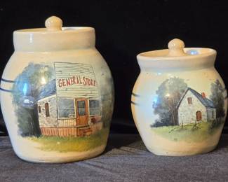 2 Marshall, Texas Handpainted Stoneware Crocks