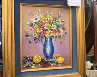 vintage framed floral oil