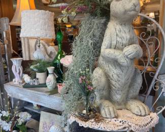 beautiful large bunny, lot of pretty spring pieces to start planning your home decor