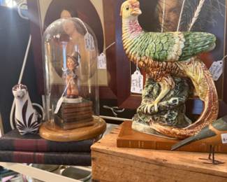 porcelain quail figurine, framed art, mugs