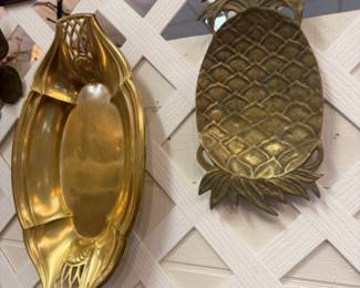 Vintage solid brass pineapple and art nouveau tray