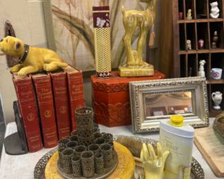 vintage books, vintage goldtone metal lipstick/makeup holder