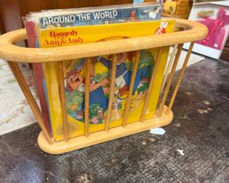 vintage magazine or book holder, books