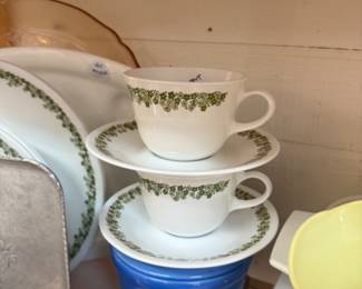 Corelle Spring Blossom cup & saucer sets and other vintage kitchen