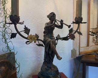 French art nouveau figural newel post lamp