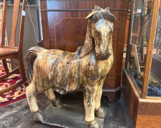 large, rustic antique patina metal horse 