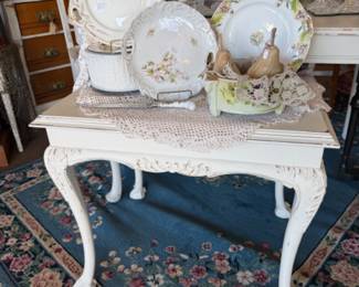 Lane Furniture Co. reproduction table with ball and claw feet, solid wood, white