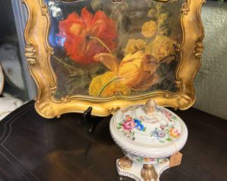 vintage hand painted Italian Florentine wood decorative serving tray