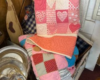 pretty quilted pink Valentine lap blanket and quilt
