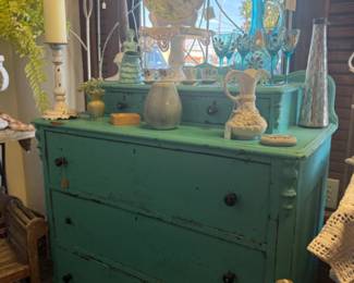 antique dresser painted turquoise blue and shabbied