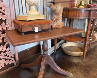 antique wooden pedestal accent table 