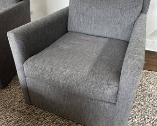 (2) Restoration Hardware gray upholstered armchairs 30"W x 35"D x 29"H with an 18" seat height - $190 each