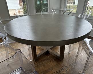 Restoration Hardware 60" diameter Heston Collection dining table. Interlocking pine base with concrete top. $600