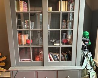 Gray painted display cabinet 59"W x 17"D x 84"H - $500