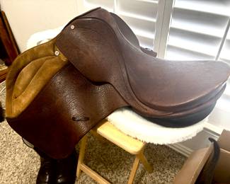 Brown leather English horse saddle