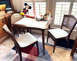 Wicker and wood card table set