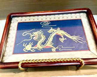 Vintage framed gold dragon embroidery
