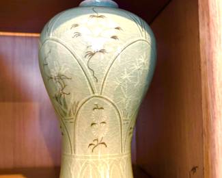 Vintage Korean glazed celadon baluster vase