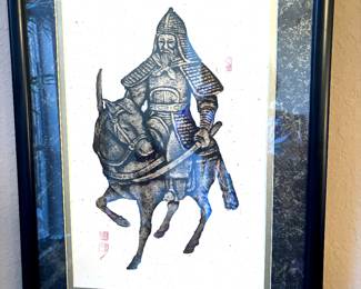 Vintage Korean samurai on horse temple rubbing