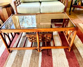 Vintage bamboo glass top coffee table