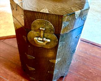 Rare Korean wood and brass octagonal box chest