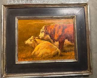 Jan Perkins "Cow and Bull Herefords II" 12 X 16" - he is a listed regional artist 