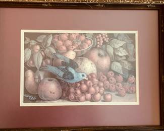 Framed Original  Currier and Ives lithograph  “Fruit and Bird” 