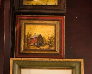 three artist painted mini paintings