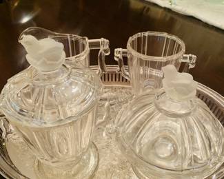 set of four Early American Pressed Glass "Frosted Chicken" pattern No 76
