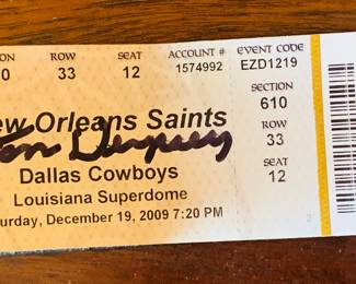 Tom Dempsey autographed Saints football game ticket. 
