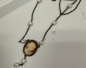 Sterling Pearl Cameo Necklace made in Italy