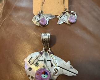 Signed Ernest Benally Pendant & Earrings Set