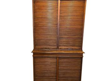Vintage Oak Tambour Door Storage Cabinet