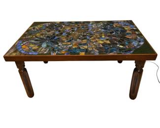 Handmade Wooden Coffee Table with a Stained Glass Mosaic Top