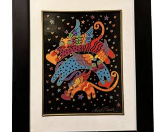 Franklin Mint Laurel Burch Flying Felines Framed Porcelain Plaque