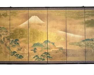 Mt Fuji and theBeach at Miho 6 Panel Folding Screen