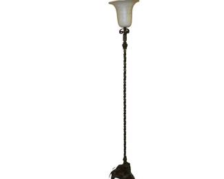 Antique Torchiere Floor Lamp with Alabaster Shade