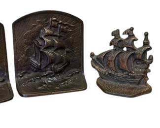 Two Pairs of Antique Bronzed Cast Irons Sailing Ship Nautical Maritime Bookends