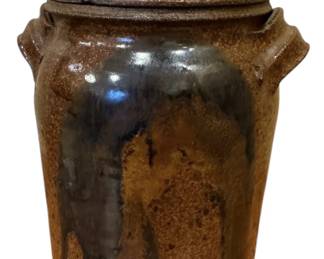 Vintage Stoneware Rustic Lidded Decorative Canister Jar Signed