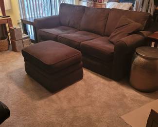 brown corduroy sofa and ottoman 